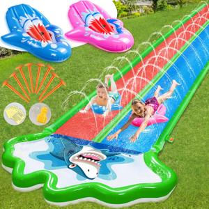 Slip and Slide Lawn Water Slides - Inflatable Heavy Duty Slip Slides with 2 Bodyboards,Extra Long Double Lane Lawn Waterslide Summer Water Toy, 20x6ft 10 lb, for Kids Backyard Yard Outdoor Party Play