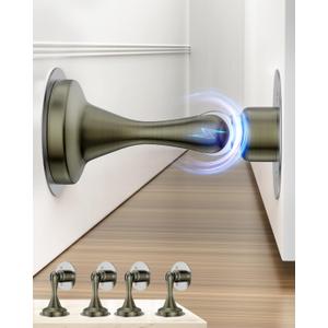 Door Stoppers Magnetic Door Catch - 4 Pack Stainless Steel Heavy Duty Door Stops for Bottom of Door, Wall & Floor Mounting No-Drill Strong Adhesive & Screws, Strong Door Holder to Keep Door Open