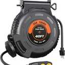 DEWENWILS Retractable Extension Cord Reel, 40FT 10AWG/3C SJTW Heavy Duty Power Cord, 4 Grounded Outlets, 20 Amp Circuit Breaker, 2500W, 180 Swivel Bracket for Ceiling/Wall Mount, ETL Listed