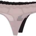 Smart & Sexy Women's Lace Trim & Mesh Panty 2 Packs Sexy Thongs & Cheeky Bikinis, Bark/ Black Hue Thong, 8