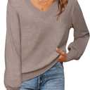MEROKEETY Women's 2025 Fall Long Sleeve Sweater V Neck Winter Tops Casual Lightweight Knit Pullover Shirts (Brown, M)