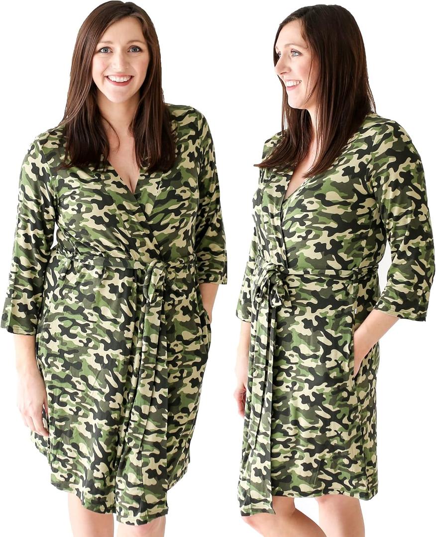Posh Peanut Maternity Robe for Hospital Delivery - Soft Viscose from Bamboo Postpartum Robe for Women Nursing & Lounging (X-Large, Camo Cadet)