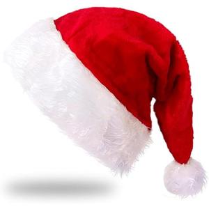 IZUS Women Men Christmas Santa Hat Velvet Red Hats with Fluffy Plush White Brim/Pom for Xmas New Years Holidays Party (One Size)