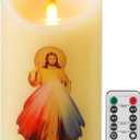 QQFCTOO LED Prayer Flameless Candle with Remote Timer, Battery Powered Candle, Religious Candle, Real Wax, for Home Altar, Church, Devotional,6" x 3.2"Jesus