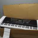 61 Key Portable Electronic Keyboard Piano w/Lighted Full Size Keys, LCD, Headphones, X-Stand, Stool, Music Rest, Microphone, Note Stickers, Built-In Speakers,3 Teaching Modes