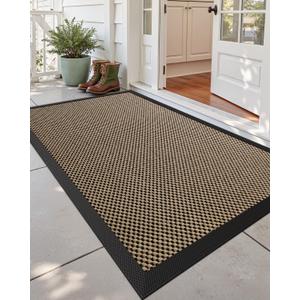 DEXI Front Door Mat Outside Entrance 36x60 Rubber Entry Doormat Beige