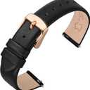 ANNEFIT Watch Bands for Men Women, Top Grain Leather Watch Strap with Quick Release, Band Width 20mm  (Black/Rose Gold Buckle)