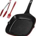 11 Inch Nonstick Grill Pan, Square Large Grilling Skillet Steak Pan for Stove Tops, Granite Coating Grill Skillet with Pour Spouts, PTFE & PFOA Free, Durable Grilling Pan for Indoor & Outdoor