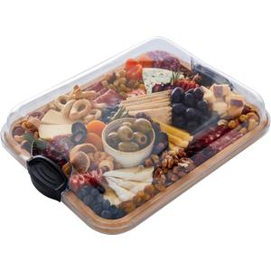 FAREBERWARE Build-A-Board Bamboo Cutting Board with Single Storage Compartment, Clear Locking Lid, Black Handles, Perfect for Charcuterie & Snacks