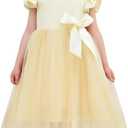 Girls Casual Tulle Tutu Dress Baby Toddler Ruffle Sleeves Bow Princess Party Dresses (5T, Apricot)