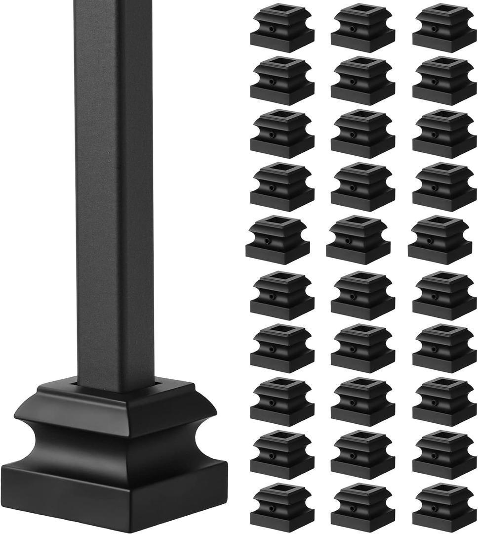30 Pcs Iron Baluster Shoes Staircase Balusters Shoe with Screw for 1/2 Inch Square Scroll Basket Twist Knuckle Metal Stair Spindle Railing, Satin Black