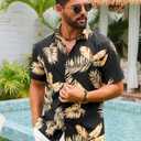 Runcati Mens Button Down Linen Shirt Short Sleeve Summer Beach Wedding Tops (Black, L)
