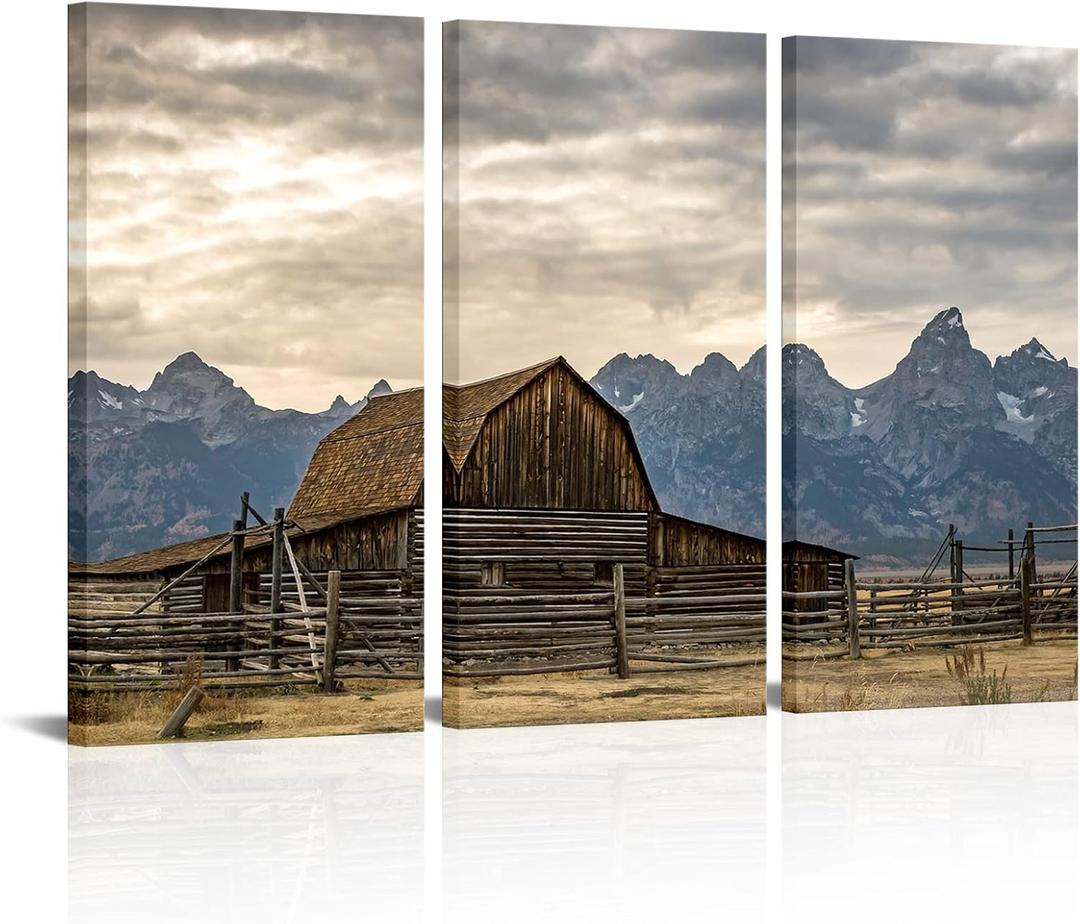 HOMEOART Country Wall Decor Farmhouse Landscape Canvas Wall Art Western Home Decor Pictures Farmhouse Living Room Bedroom Decoration 16inchx32inchx3Piece (Colorful)