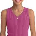 Girls' Tank Tops Sleeveless Shirts | Ribbed Knit, V Neck, Slim Fit, Summer, Casual, Basic Undershirts, Cute, for Kids 5-14Y, Teen, Solid Color, Back to School