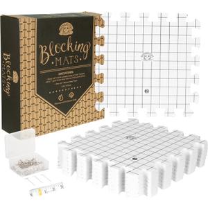 Hephaestus Crafts Blocking Mats for Knitting - Pack of 9 GRAY Blocking Boards with Grids for Needlepoint or Crochet. 150 T-pins