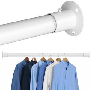 White Closet Rod, 25 to 62 inch Adjustable Closet Rods for Hanging Clothes Heavy Duty Closet Hanging Rod, Expandable Closet Poles for Hanging Clothes, Metal Clothing Closet Rods
