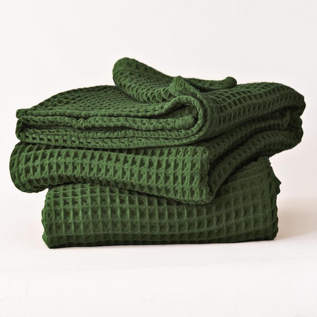Waffle Towels for Bathroom Set of 2 Dark Green, Luxury Turkish Waffle Bath Towel, 100% Turkish Cotton Bath Sheet 35x71 (Dark Green, Set of 2 Bath Towels)