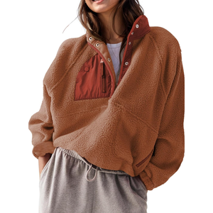Women’s Lightweight Fleece Pullover Jacket Cropped Fall Winter Fuzzy Sherpa Jacket Sweatshirt Coat with Pockets,S