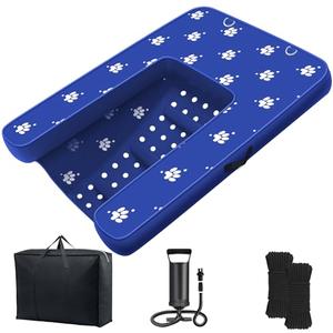 JUOIFIP Inflatable Dock Platform, Dog Boat Ramp Floating Non-Slip Oxford and PVC with Water Ramp for Dogs Pool, Dock, Lake,Boat, with Traction Rope, Inflation Pump Blue (4.7ft x 3ft x 6in)