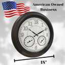 Illuminated Large Outdoor Clock - 18 inch Indoor Outdoor Night Light Wall Clock with Smart LED Sensor, Temperature and Humidity Combo - Weatherproof & Easy to Read for Pool, Patio & Home Decor