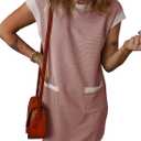 Dokotoo Women's 2026 Casual Spring Summer Dresses Fashion Cap Sleeve Color Block Crewneck Shift Tshirt Mini Dress (Pink, S)
