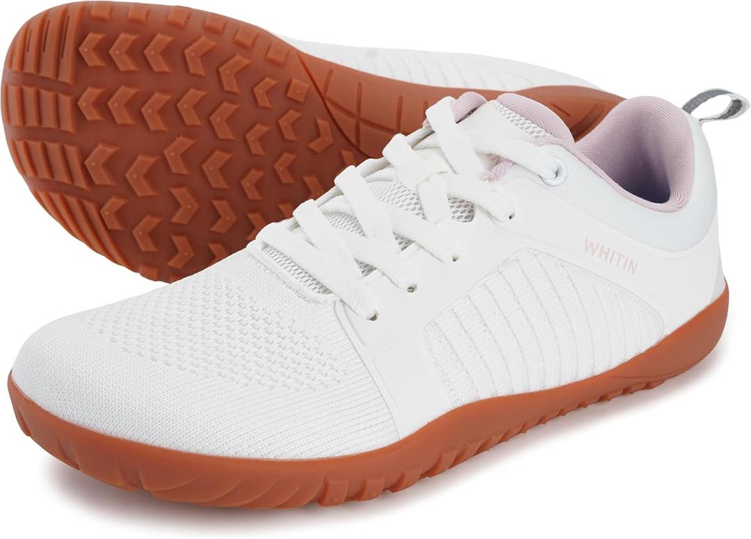 WHITIN Women's Wide Barefoot Shoes Zero Drop Minimalist Trail Running Sneaker Size 8 Cross Training Minimus Lifting Walking Sport Gym White Gum 39