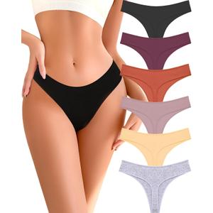 Cotton Underwear for Women Pack Breathable Thongs for Women Sexy Stretch Soft Womens Panties Thong XS-XL (Black/Purple/Caramel/Khaki/Apricot/Gray)