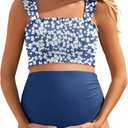 Summer Mae Maternity High Waist Bikini Swimsuit Two Piece Ruffled Hem Cute Bathing Suit Floral Pregnancy Swimwear (X-Large, Red Scrawlflower)