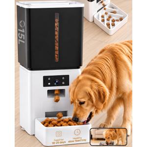 15L Large Breed Automatic Dog Feeder with Slow-Feed Bowl for Health Diet
