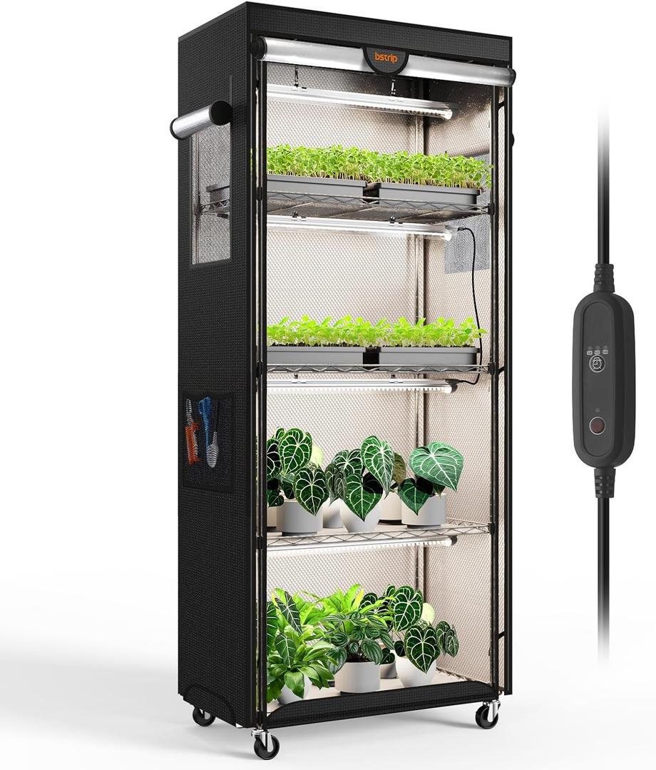 Bstrip Indoor Greenhouse with Grow Light, Oxford Fabric Grow Tent 4-Tier Plant Shelf with Timer for Indoor Plants, Spring Seed Starting, Vegetables, Plant Growth, Size: 5-Tier 59"H Greehouse
