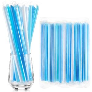 Tessco for you 600 Pcs 9.84 Inch Jumbo Smoothie Straws Bulk 10 mm Large Plastic Disposable Bubble Tea Straws WideMouthed Individually Wrapped for Tall Homemade Milkshakes Drinking (Blue)