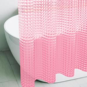 Blush Pink 3D Crystal Plastic Shower Curtain Liner, 72x72 Inch Thin Lightweight Plastic Bathroom Shower Showroom Inner Curtain with Rustproof Metal Grommet Holes and Weighted Magnets