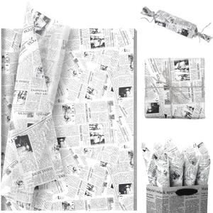 100 Sheet Vintage Newspaper Tissue Paper, Black 20x14in Old Newsprint Gift Wrapping Paper Retro Kraft Magazine Art Craft Newsprint Tissue for Valentine's Day Wedding Birthday Party Decor Gift Crafts (White)