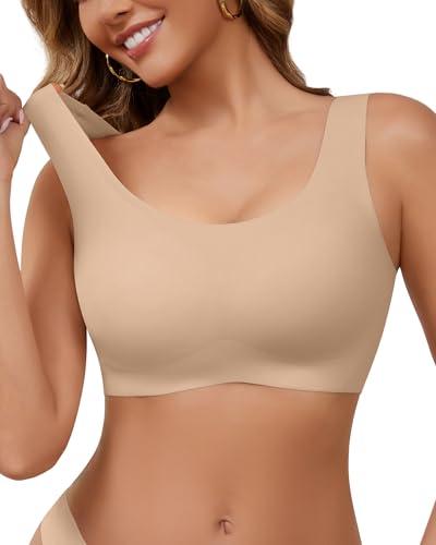 Wireless Bras for Women No Underwire Seamless Full Coverage T-Shirt Pullover Sleep Bra Comfort Lounge Bralette(Skin,M)