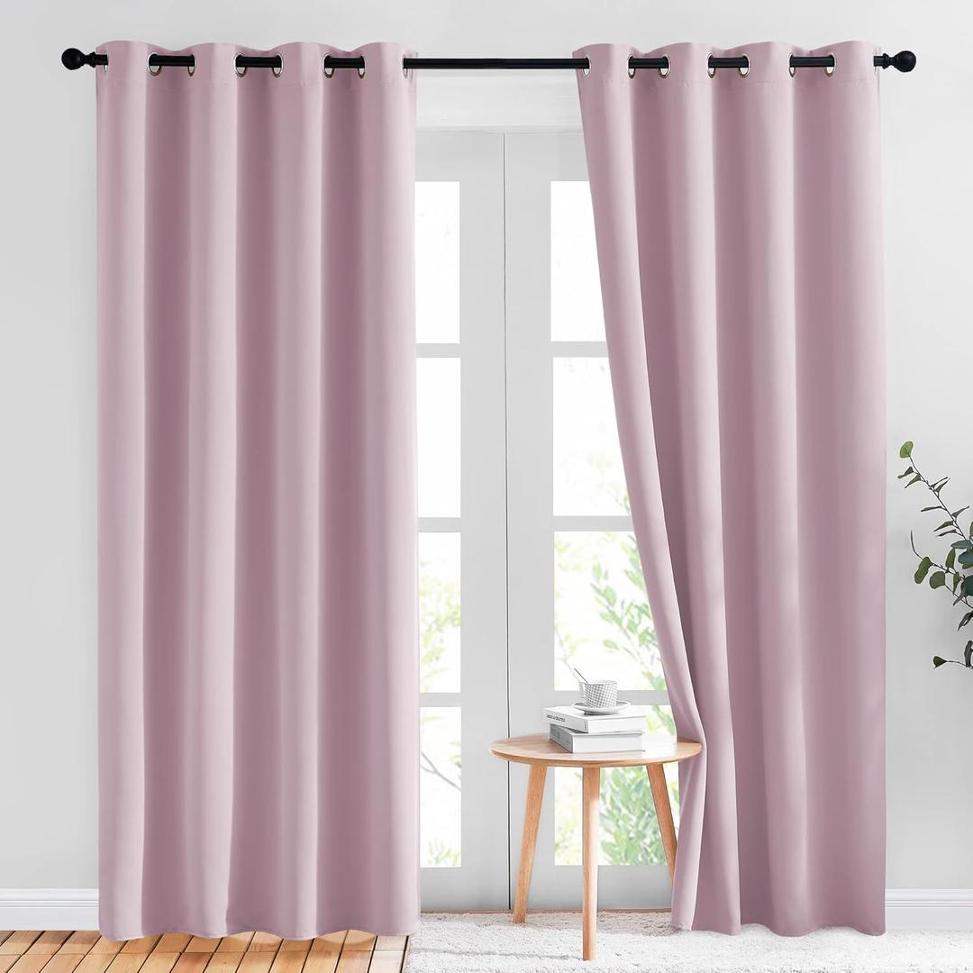 NICETOWN Blackout Pink Curtains for Girls Room - Thermal Insulated Solid Grommet Room Darkening Curtains/Panels/Drape for Bedroom (Lavender Pink=Baby Pink, 1 Pair, 52 by 84-Inch)