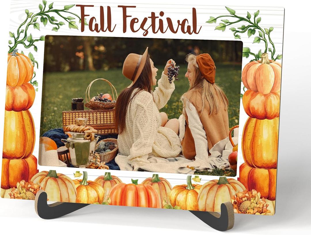 Fall Photo Photo Frame - Thanksgiving Party Decorations - Fall Harvest Wooden Tabletop Picture Frame With Stand - Autumn Farmhouse Home Office Table Decor - Thanksgiving Gifts For Women Men -03