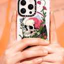 Bouvardia for iPhone 16 Pro Max Case, Cute Girly Design for Women, Shockproof & Aesthetic, Halloween Theme - Skull & Flowers