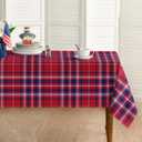 Horaldaily 4th of July Tablecloth 60104 Inch Rectangular, Buffalo Plaid Red Blue Independence Day Washable Seasonal Table Cover for Party Picnic Dinner Decor