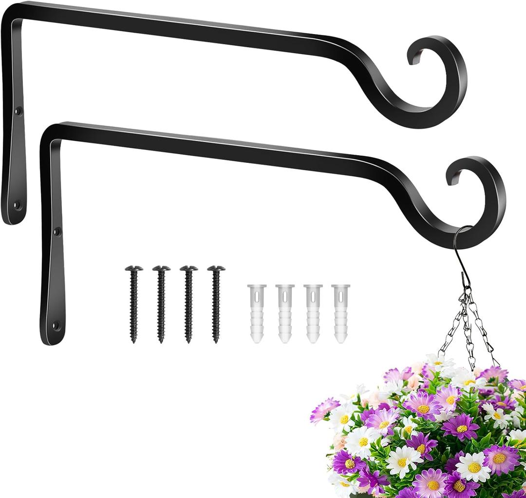 BOLITE Plant Hangers, 10 Inch Hanging Plant Brackets Outdoor Indoor, Wall Hooks for Hummingbird Feeders, Bird Feeders, Planters, Lanterns, Wind Chimes, Home Decor, 2 Pack, Black, Gifts for Women Men