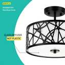 EdwarmLux 3-Light Semi Flush Mount Ceiling Light, 12.6" Drum Light with White Fabric Shade, Modern Close to Ceiling Lamp for Living Room Bedroom Dining Kitchen Hallway Entry Foyer (Matt Black)