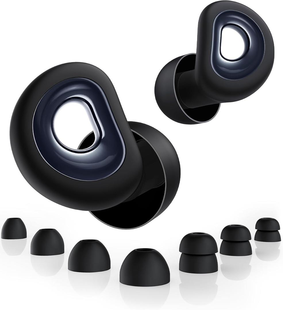 55dB Noise Reduction Ear Plugs for Sleeping, Reusable Noise Cancelling Earplugs for Snoring, Side Sleepers & Travel, Soft Silicone Hearing Protection for Concerts, Studying, Work, Airplane, 7 Ear Tips