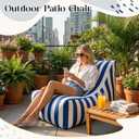 Briwooody Boat Bean Bag Chair Waterproof Outdoor Beanbag Chair Patio Lounge Comfy Lazy Sofa Couch Seating for Boat, Pool, Marine Balcony (Blue,White), 36x30x28 inches