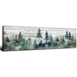 Farmhouse Pine Tree Wall Art Forest Picture Wall Decor Rustic Wood Mountain Canvas Prints Artwork for Living Room Kitchen Cabin Home Decor Vintage Landscape Poster Painting Decorations 14x48