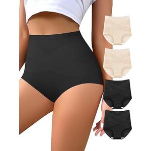 QUASTI Women's High Waisted Underwear Slightly Tummy Control Cotton Panties Full Coverage Postpartum Briefs 4 Pack L