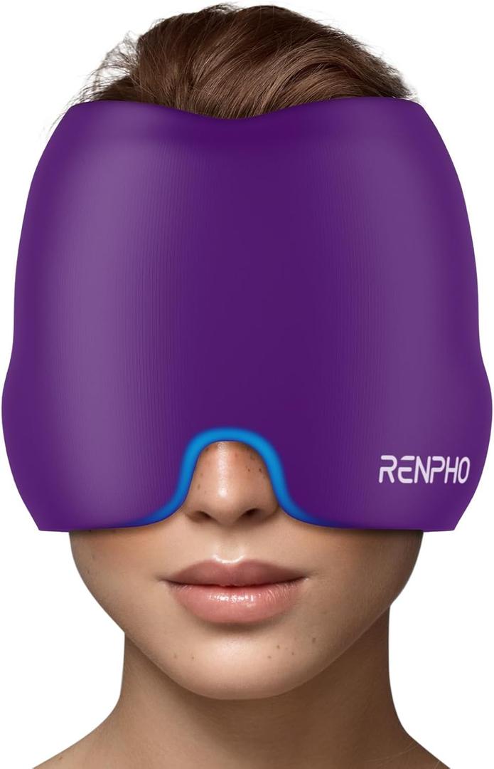 RENPHO Migraine Relief Cap, FSA or HSA Eligible Headache Relief Cap, Ice Head Wrap with Hot or Cold Therapy, Hangover Relief Products, Anxiety Relief Items, Ice Face Mask, Gifts for Women Men (Violet)