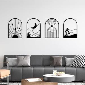 WOWSTAR 4 Pcs Black Large Metal Wall Art, 17x12 Inch Modern Minimalist Iron Wall Sculpture, 3D Textured Art Wall Dcor for Living Room, Dining Room, Bedroom, Office