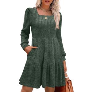MixShe Women's Fall Dresses 2025 Square Neck Long Sleeve Winter Dress (Medium)
