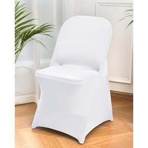 CYFFPKMN 10 Packs White Spandex Stretch Folding Chair Covers for Wedding Party,Universal Fitted Washable Dining Seat Slipcovers Protector Decoration for Holiday Banquet Birthday Celebration Event