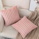 ZLINA Set of 2 Baby Pink Faux Fur Decorative Throw Pillow Covers Fluffy Striped Pillowcase Cushion Covers 16 x 16 Inch Decor Sofa Couch Bedroom