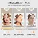 Makeup mirror with lights,Hollywood Vanity Mirror with 9 LED Bulbs12" x 13.2" Plug in Makeup Mirror for Desk,Smart Touch Control 3Colors Dimmable, light up mirror for makeup,Bedroom,Tabletop,White